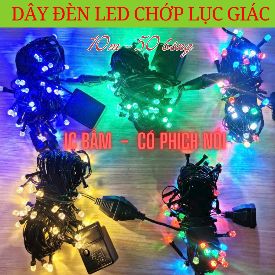 Dây Đèn LED Chớp Lục Giác 10m - 50 bóng Trang trí Noel - Lễ - Tết