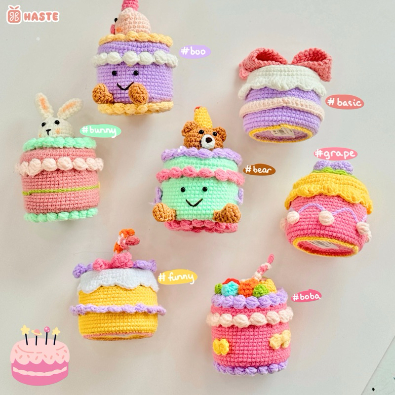 [Tặng Hộp] Gấu Thú Bông Len Hình Bánh Kem Sinh Nhật Happy Birthday Tặng Bạn Bè Người Yêu Siêu Dễ Thương Handmade