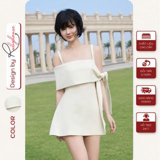 Váy nữ hai thiết kế trễ vai Rubyhouse vải pha lê 2 lớp cao cấp, tay nơ cách điệu tạo điểm nhấn