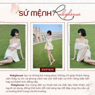 Váy nữ hai thiết kế trễ vai Rubyhouse vải pha lê 2 lớp cao cấp, tay nơ cách điệu tạo điểm nhấn