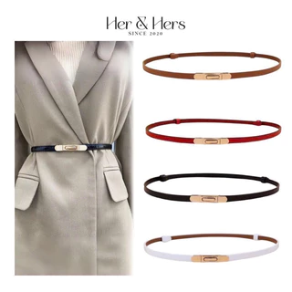Thắt lưng bản nhỏ, đai cài váy chất liệu da thật khoá bấm kim loại tiện lợi - HER & HERS