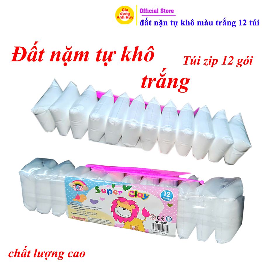 Đất nặn tự khô màu trắng không dính da tay an toàn cho bé túi zip 12 gói  – GDAH