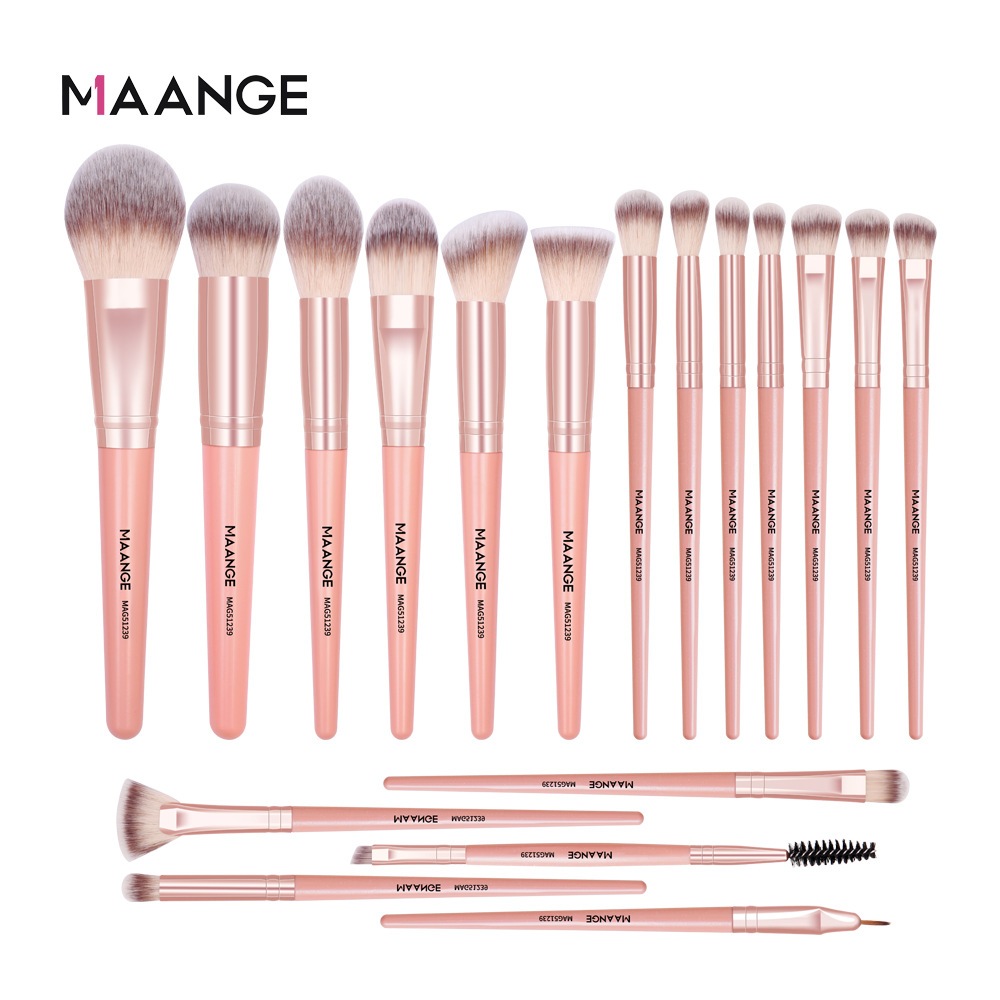 MAANGE Bộ cọ trang điểm cao cấp 18 cây Lông mềm màu Hồng Cam | NHÍM HOUSE