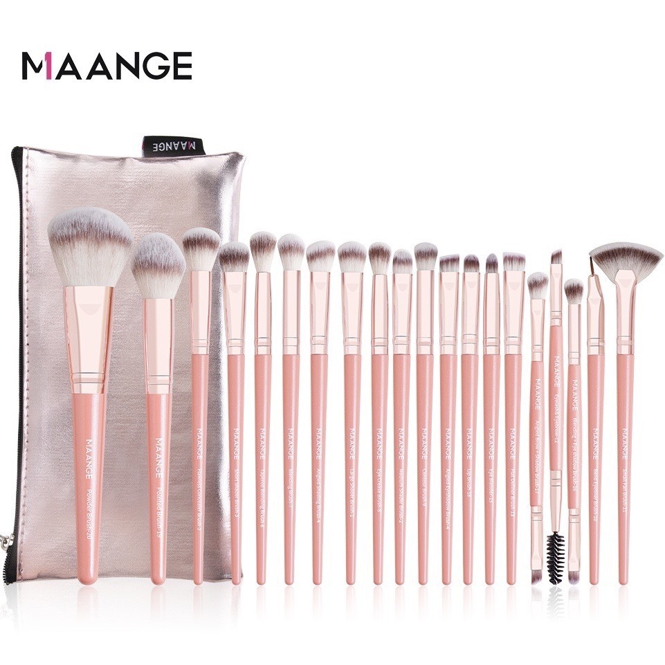 MAANGE Bộ cọ trang điểm cao cấp 18 cây Lông mềm màu Hồng Cam | NHÍM HOUSE