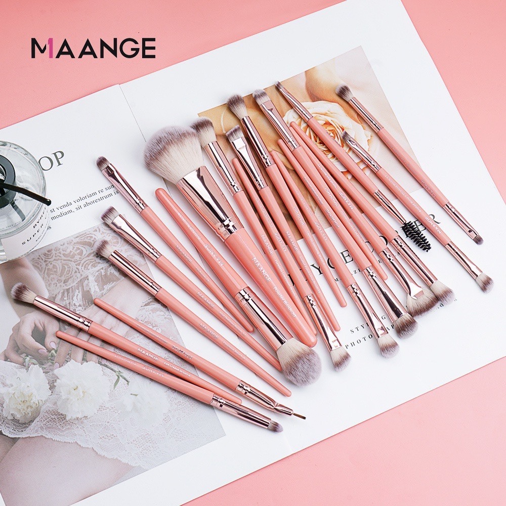MAANGE Bộ cọ trang điểm cao cấp 18 cây Lông mềm màu Hồng Cam | NHÍM HOUSE