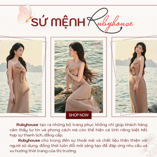 Váy quây dáng dài thiết kế nơ ngực có đệm mút Rubyhouse với vải pha lê 2 lớp giữ form
