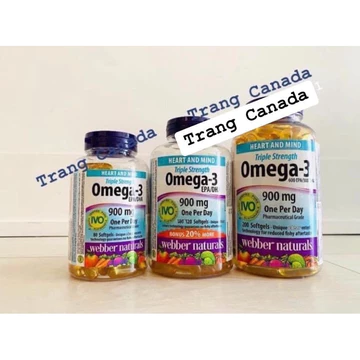 (Bill Canada) Dầu cá Omega 3 Triple Strength 900mg cung cấp 600mg EPA và 300mg DHA; Omega 3 Webber Natural Date mới