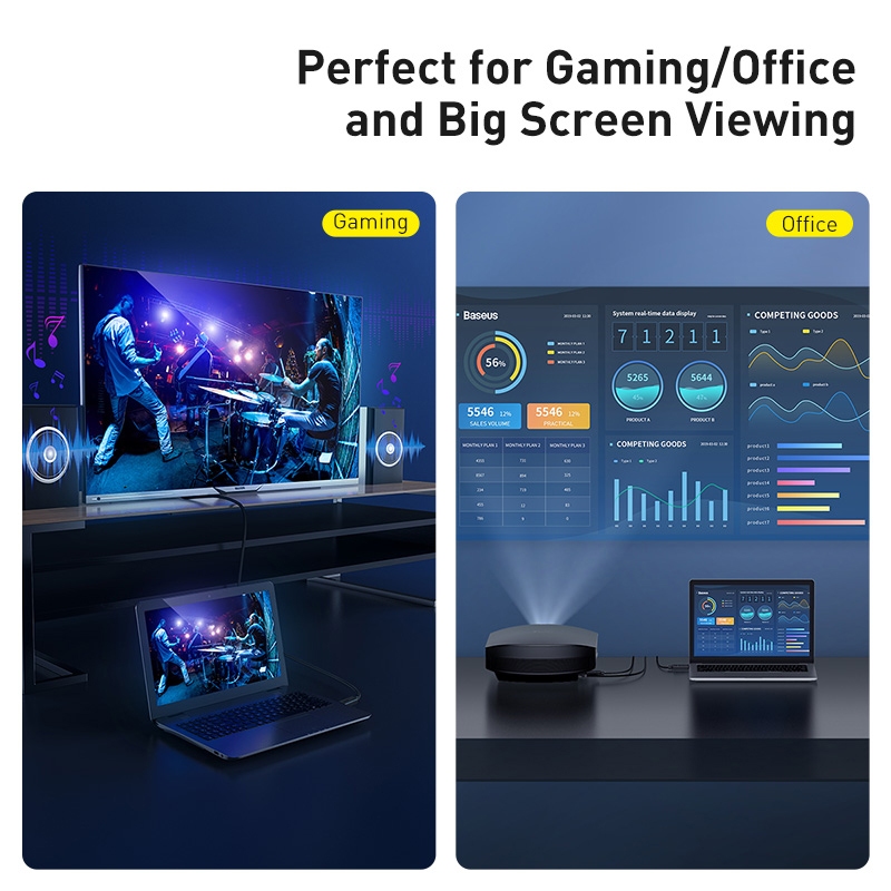Cáp HDMI Baseus 4K 60Hz HDR - Kết nối Apple TV, PS4, Splitter, độ dài 3m/5m/10m, hình ảnh siêu nét