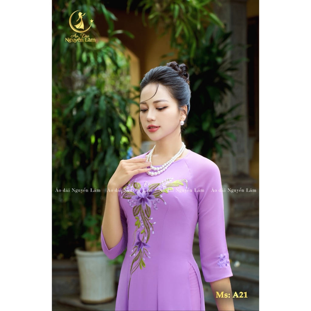[GIẢM 40K] Áo Dài Lụa Thêu Tay Cao Cấp, Áo Dài Cho Mẹ, Áo Dài Cho Mẹ Sui Thêu Tay Tỉ Mỉ - A21 Tím Hoa Cà