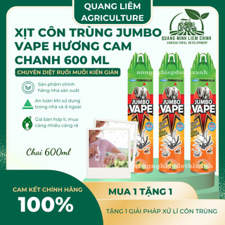 Chế phẩm xịt côn trùng, xịt muỗi Jumbo vape, hương cam chanh (chai 600 ml)