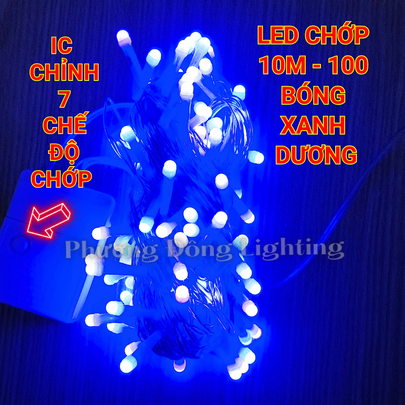 Dây Đèn LED chớp 10m - 100 bóng Trang trí Noel Đủ màu - Xanh Dương - Trắng - Vàng - Lá - Đỏ