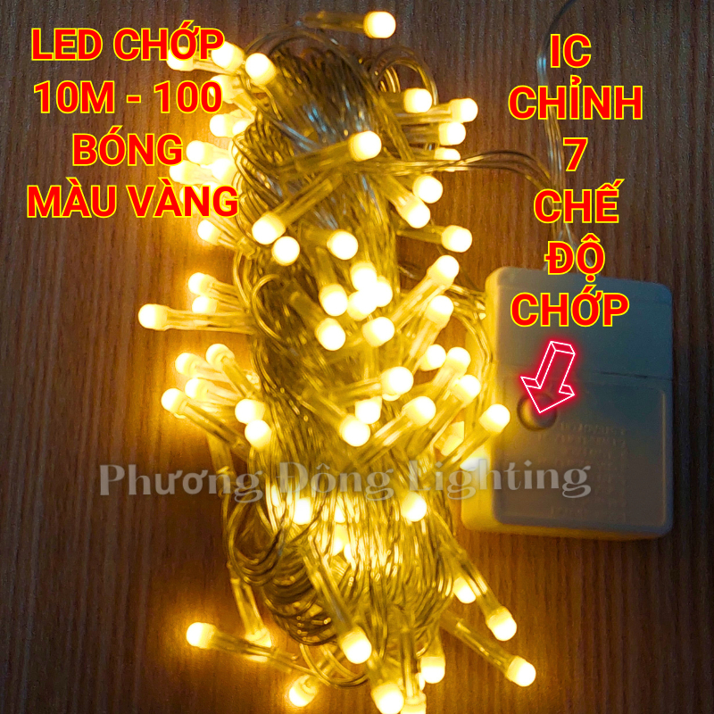 Dây Đèn LED chớp 10m - 100 bóng Trang trí Noel Đủ màu - Xanh Dương - Trắng - Vàng - Lá - Đỏ
