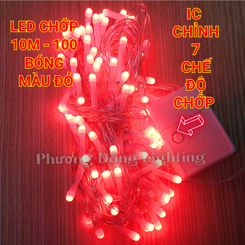 Dây Đèn LED chớp 10m - 100 bóng Trang trí Noel Đủ màu - Xanh Dương - Trắng - Vàng - Lá - Đỏ