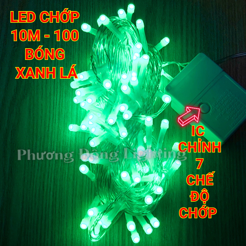 Dây Đèn LED chớp 10m - 100 bóng Trang trí Noel Đủ màu - Xanh Dương - Trắng - Vàng - Lá - Đỏ