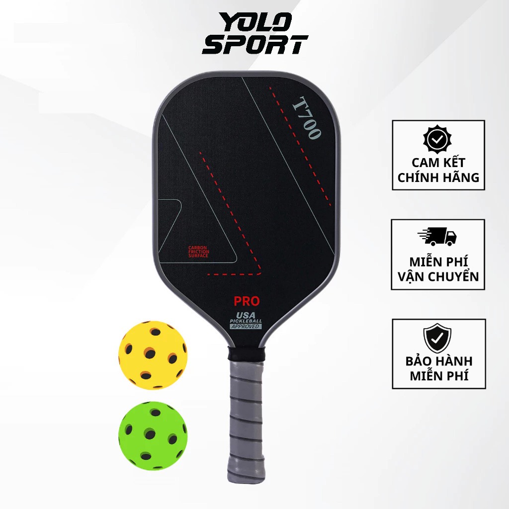 Vợt Pickleball T700 Pro Sợi Carbon Mặt Nhám Dày 16mm Công Thủ Toàn Diện Thiết Kế Rỗng Tiêu Chuẩn USAPA Bền Chất Lượng