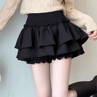 Chân váy 2 tầng xoè coquette ngắn trắng đen bèo phồng chất đũi lưng chun có quần bảo hộ CV039