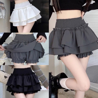 Chân váy 2 tầng xoè coquette ngắn trắng đen bèo phồng chất đũi lưng chun có quần bảo hộ CV039