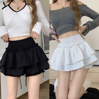 Chân váy coquette xoè 2 tầng ngắn phồng đen trắng bèo chất đũi lưng chun có quần bảo hộ CV039