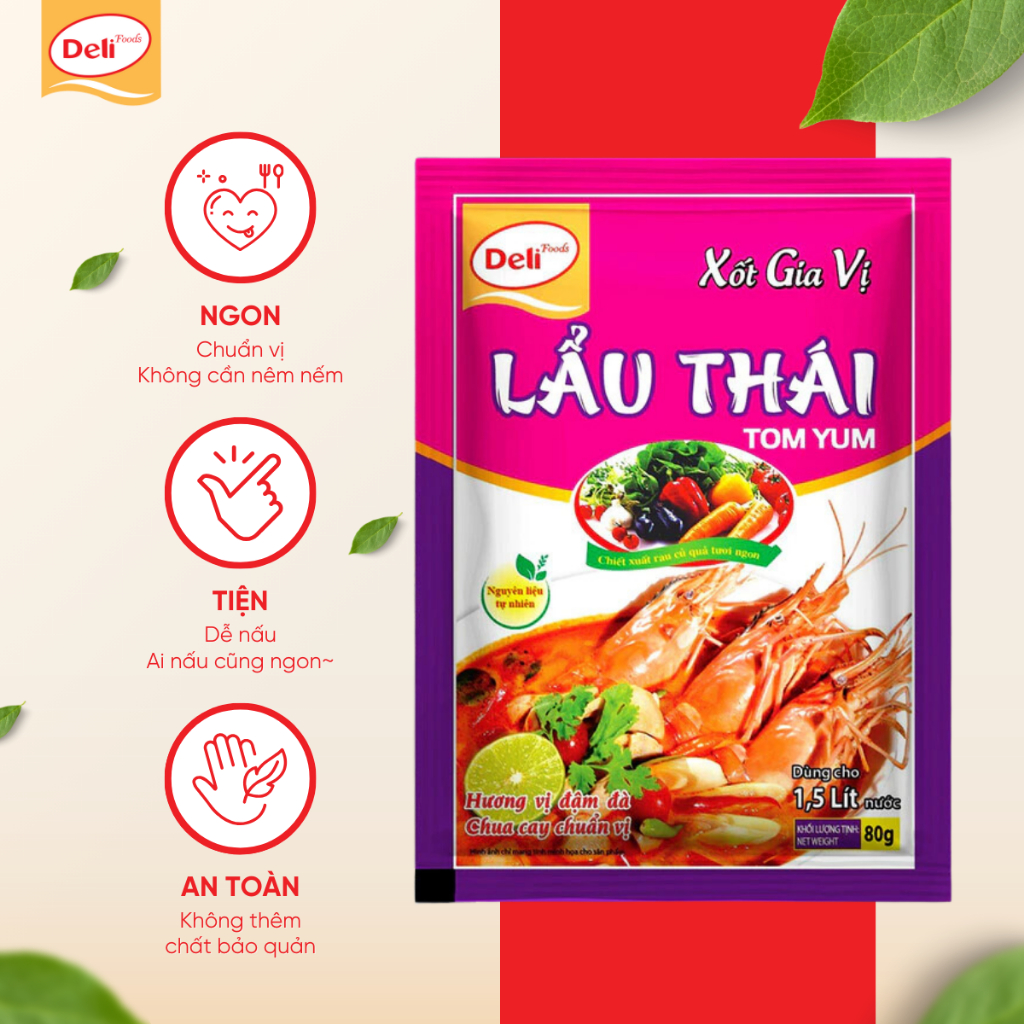 Combo Xốt Gia Vị Lẩu Thái Tomyum Deli Foods 80g – Sốt Cốt Lẩu Chua Cay Đậm Đà, Hoàn Chỉnh Chuẩn Vị