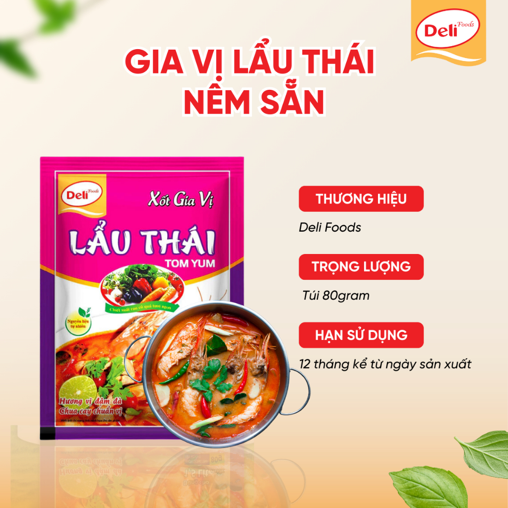 Combo Xốt Gia Vị Lẩu Thái Tomyum Deli Foods 80g – Sốt Cốt Lẩu Chua Cay Đậm Đà, Hoàn Chỉnh Chuẩn Vị