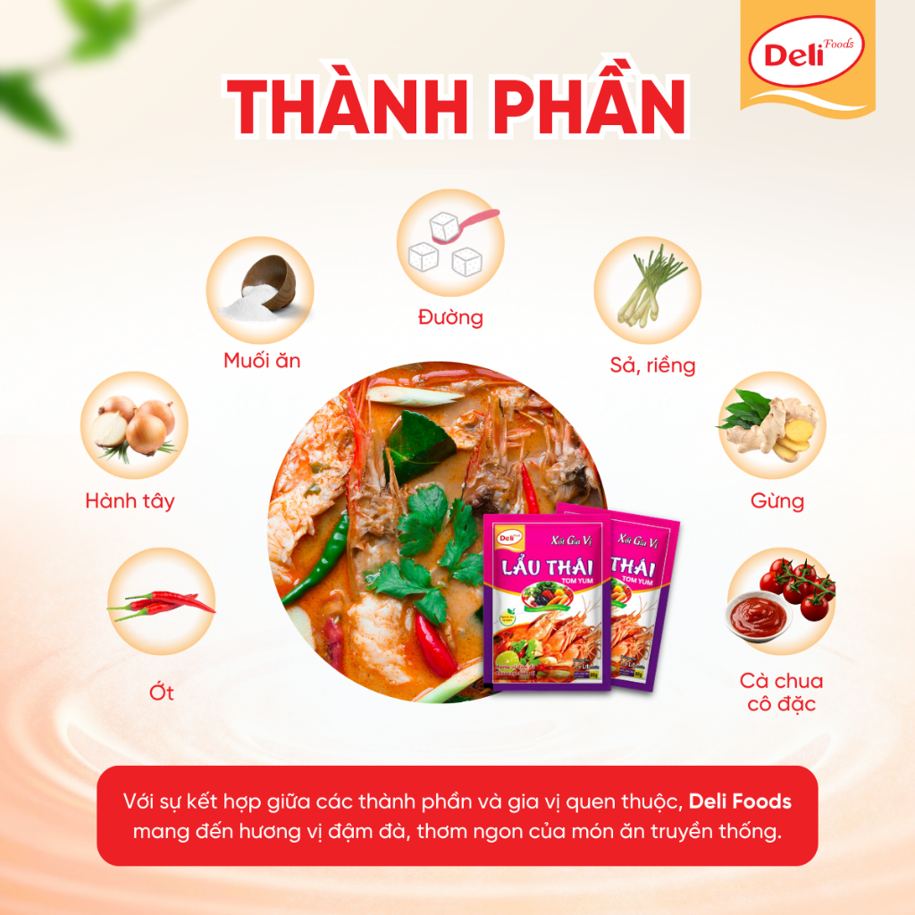 Combo Xốt Gia Vị Lẩu Thái Tomyum Deli Foods 80g – Sốt Cốt Lẩu Chua Cay Đậm Đà, Hoàn Chỉnh Chuẩn Vị