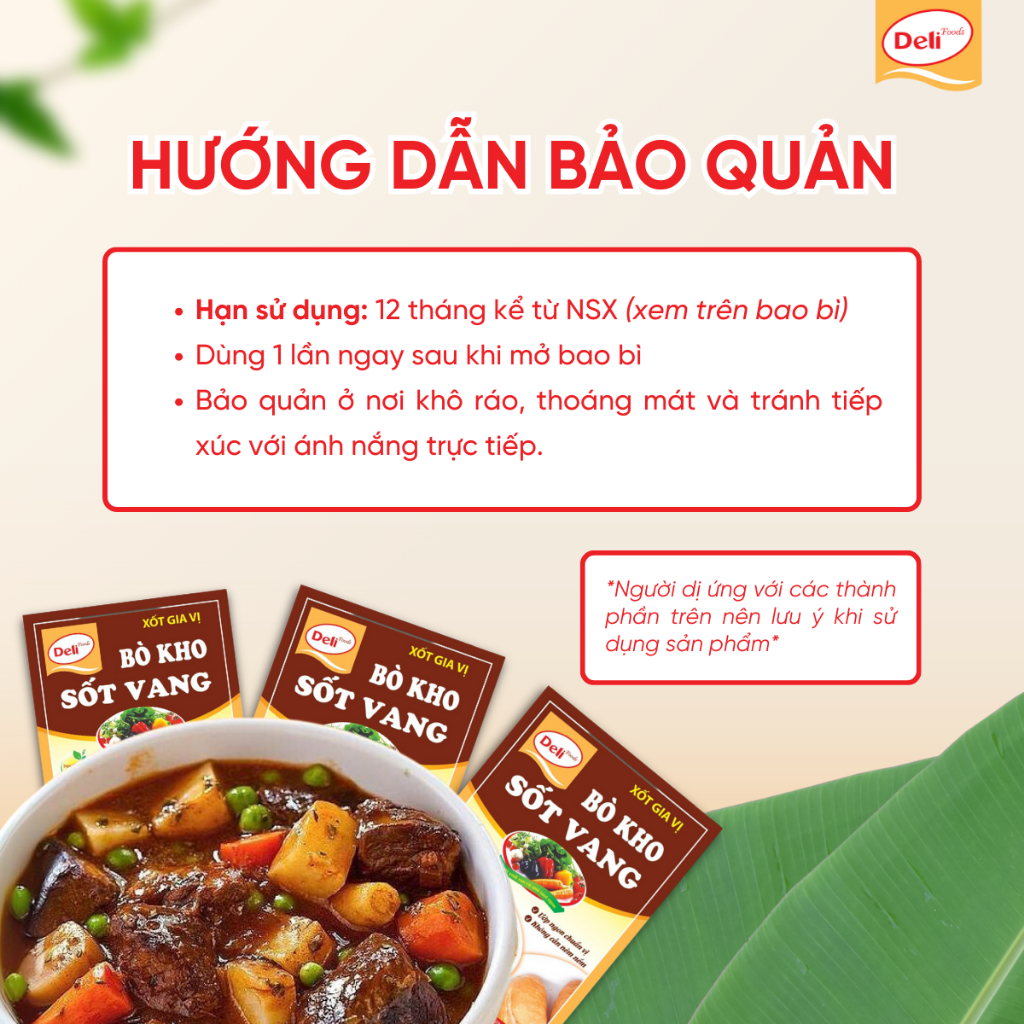 Combo Gia Vị Bò Kho Sốt Vang Deli Foods 80g – Nêm Sẵn Ướp Thịt Ngon, Tạo Màu Chuẩn Vị