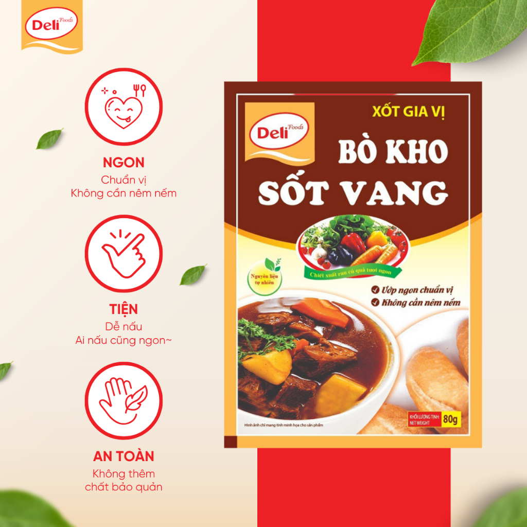 Combo Gia Vị Bò Kho Sốt Vang Deli Foods 80g – Nêm Sẵn Ướp Thịt Ngon, Tạo Màu Chuẩn Vị