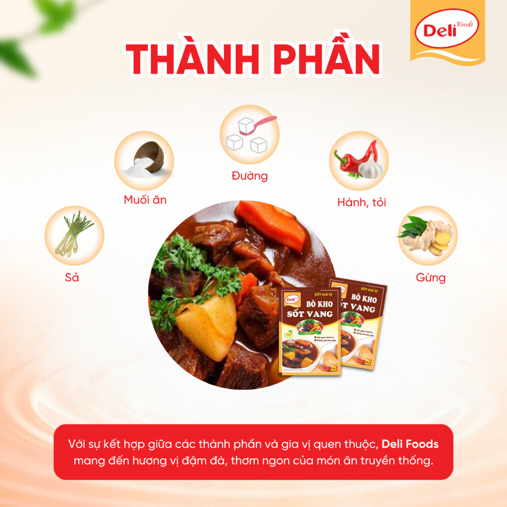 Combo Gia Vị Bò Kho Sốt Vang Deli Foods 80g – Nêm Sẵn Ướp Thịt Ngon, Tạo Màu Chuẩn Vị