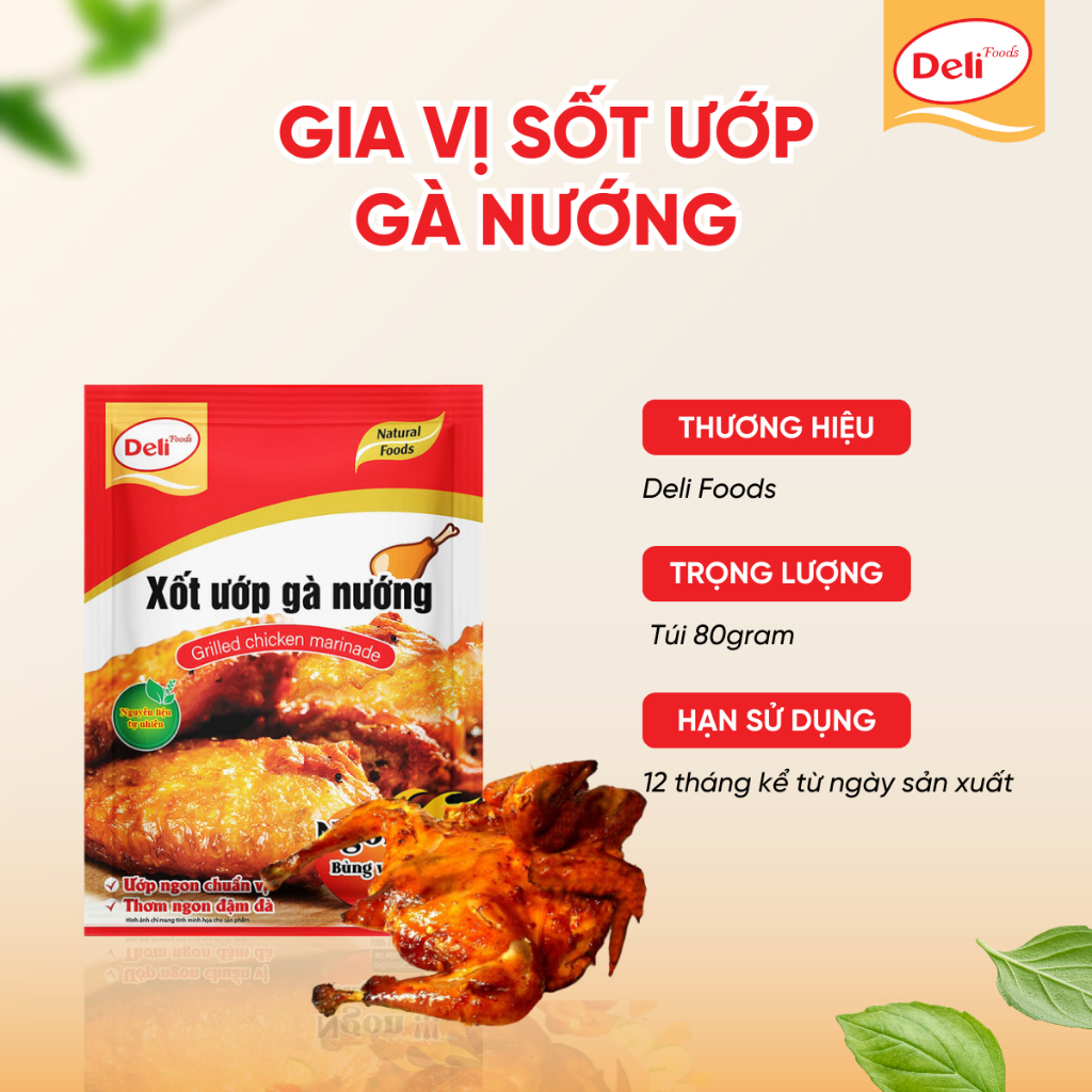 Combo Gia Vị Xốt Ướp Thịt Gà Nướng Deli Foods 80g – Xốt Nêm Sẵn Tạo Màu Mật Ong, Đậm Đà Thơm Ngon