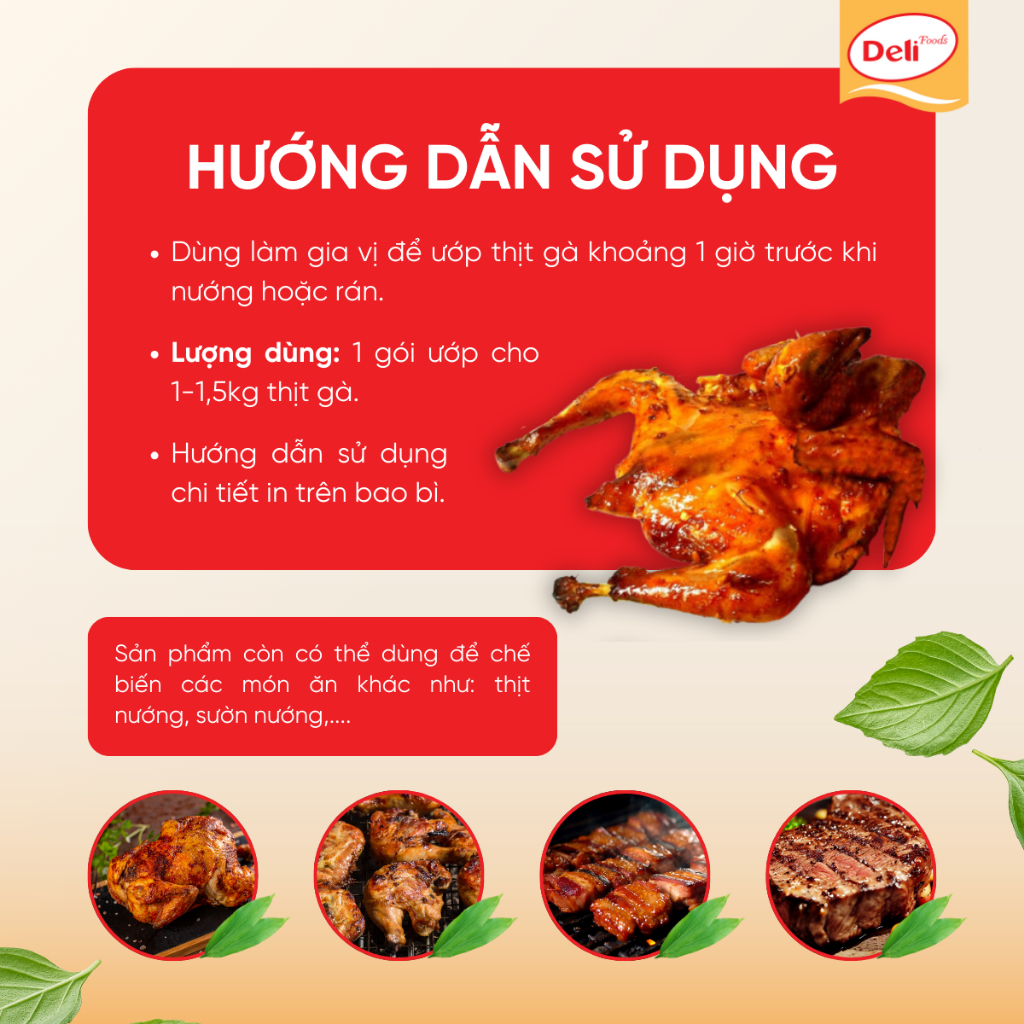Combo Gia Vị Xốt Ướp Thịt Gà Nướng Deli Foods 80g – Xốt Nêm Sẵn Tạo Màu Mật Ong, Đậm Đà Thơm Ngon