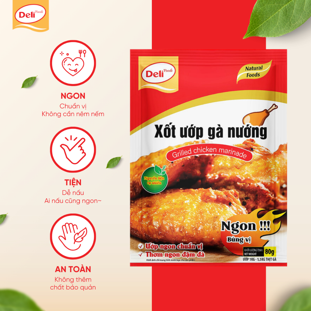 Combo Gia Vị Xốt Ướp Thịt Gà Nướng Deli Foods 80g – Xốt Nêm Sẵn Tạo Màu Mật Ong, Đậm Đà Thơm Ngon