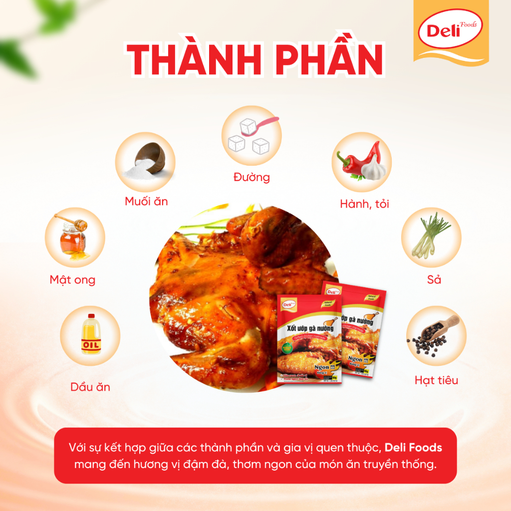 Combo Gia Vị Xốt Ướp Thịt Gà Nướng Deli Foods 80g – Xốt Nêm Sẵn Tạo Màu Mật Ong, Đậm Đà Thơm Ngon