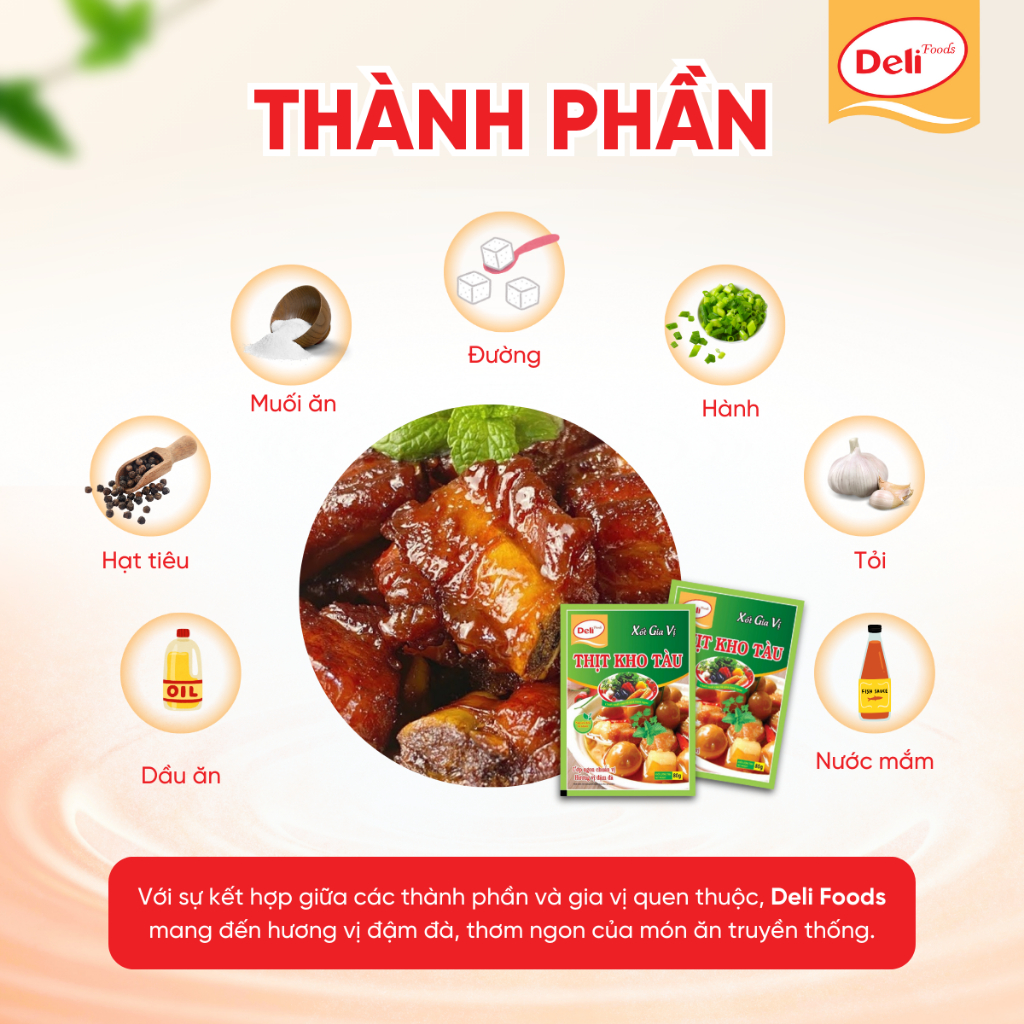 Combo Xốt Gia Vị Ướp Thịt Kho Tàu Deli Foods 80g – Chuẩn Vị, Tạo Màu, Không Cần Nêm Nếm
