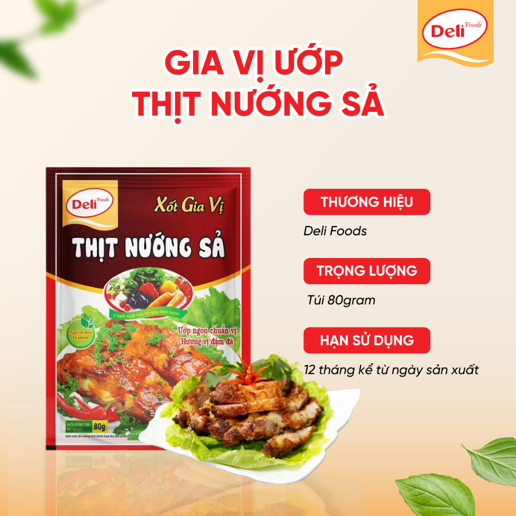 Combo Xốt Ướp Thịt Nướng Sả Deli Foods 80g – Chuẩn Vị, Không Cần Nêm Nếm