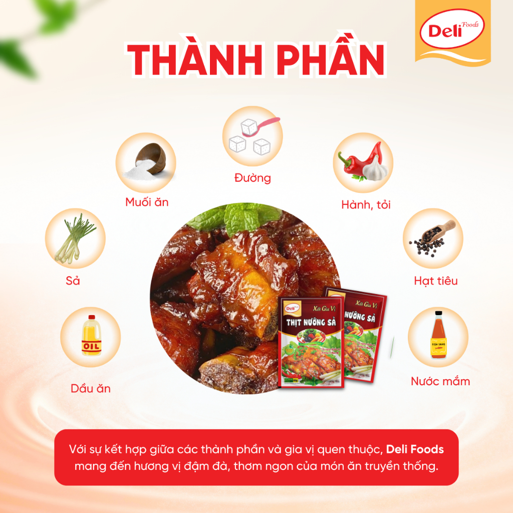 Combo Xốt Ướp Thịt Nướng Sả Deli Foods 80g – Chuẩn Vị, Không Cần Nêm Nếm