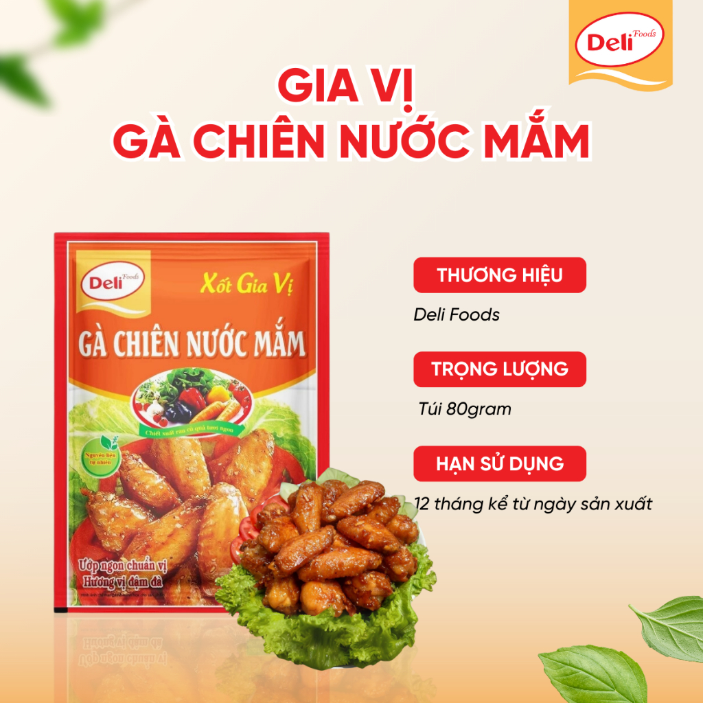 Combo Xốt Gia Vị Gà Chiên Nước Mắm Deli Foods 80g – Xốt Ướp Thịt Nêm Sẵn, Chiết Xuất Rau Củ Tiện Lợi