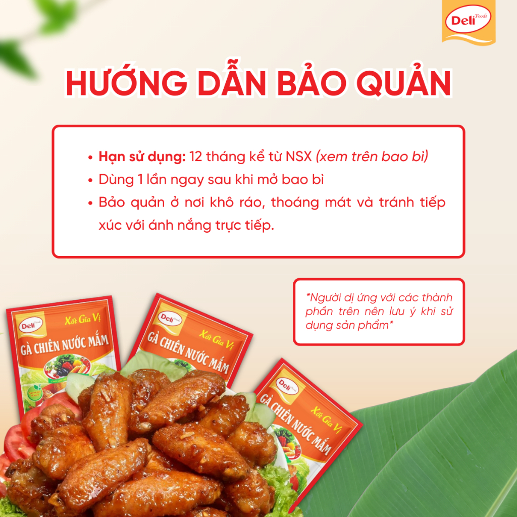 Combo Xốt Gia Vị Gà Chiên Nước Mắm Deli Foods 80g – Xốt Ướp Thịt Nêm Sẵn, Chiết Xuất Rau Củ Tiện Lợi