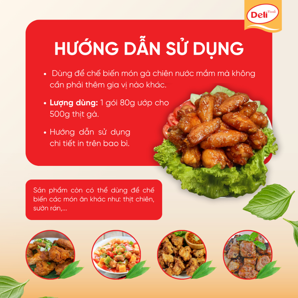 Combo Xốt Gia Vị Gà Chiên Nước Mắm Deli Foods 80g – Xốt Ướp Thịt Nêm Sẵn, Chiết Xuất Rau Củ Tiện Lợi