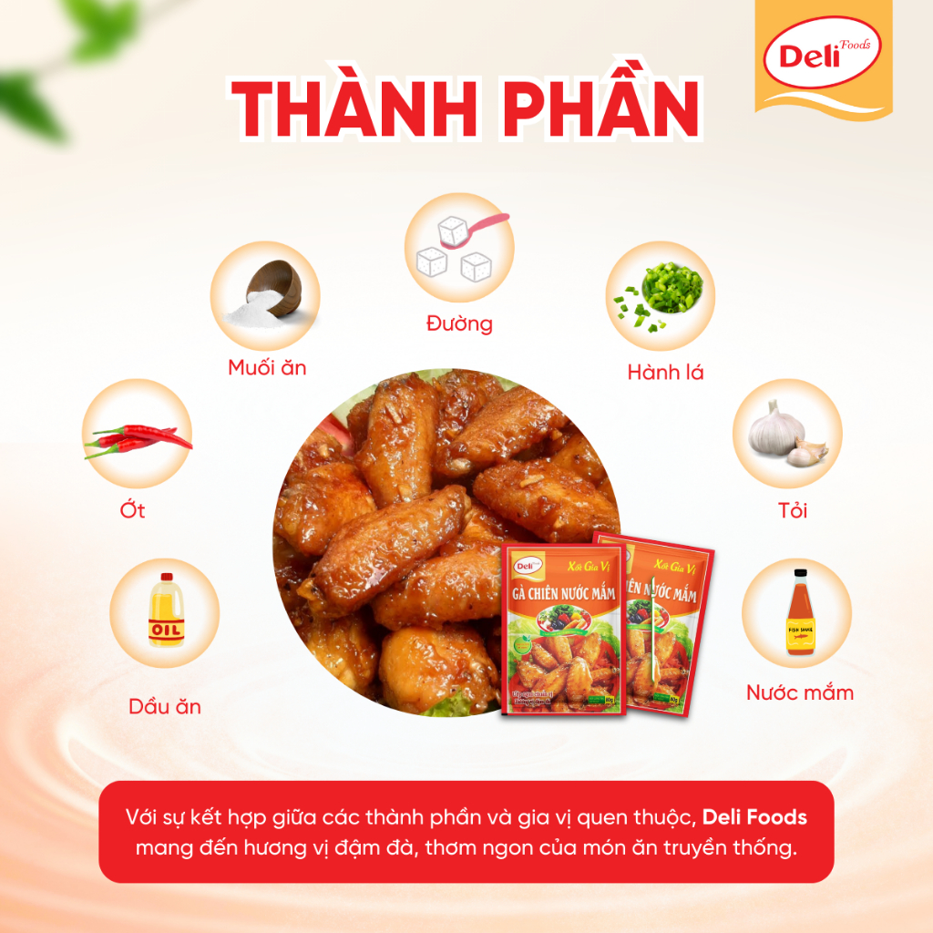 Combo Xốt Gia Vị Gà Chiên Nước Mắm Deli Foods 80g – Xốt Ướp Thịt Nêm Sẵn, Chiết Xuất Rau Củ Tiện Lợi