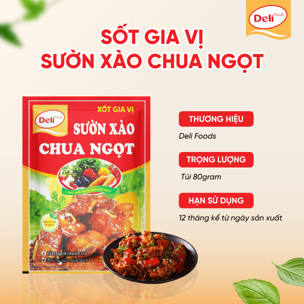 Combo Xốt Gia vị Sườn Xào Chua Ngọt Deli Foods 80g – ướp sẵn ngon chuẩn vị, nấu nhanh không cần nêm