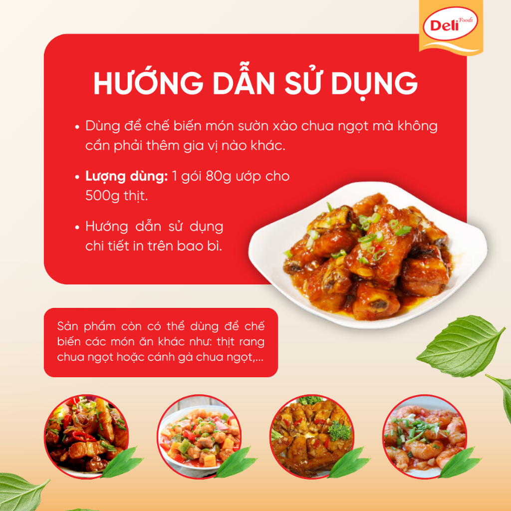 Combo Xốt Gia vị Sườn Xào Chua Ngọt Deli Foods 80g – ướp sẵn ngon chuẩn vị, nấu nhanh không cần nêm