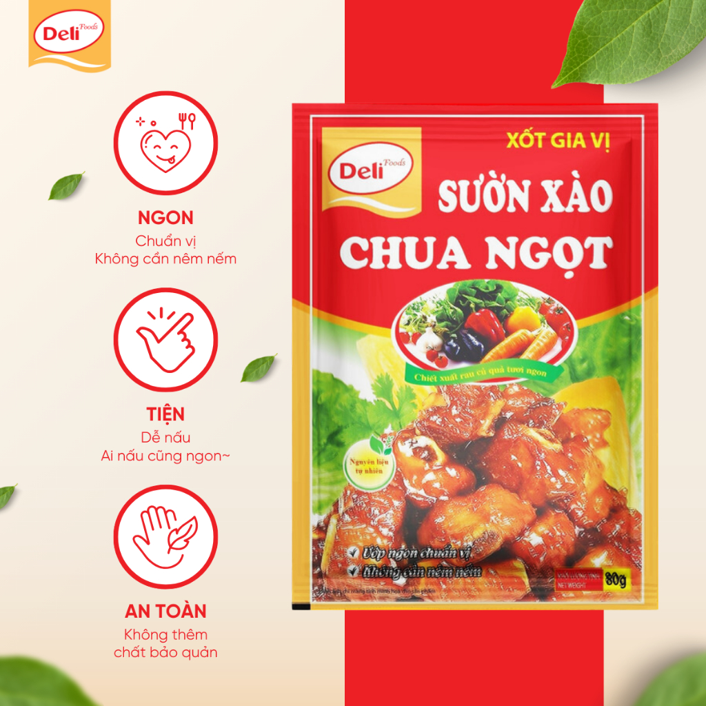 Combo Xốt Gia vị Sườn Xào Chua Ngọt Deli Foods 80g – ướp sẵn ngon chuẩn vị, nấu nhanh không cần nêm