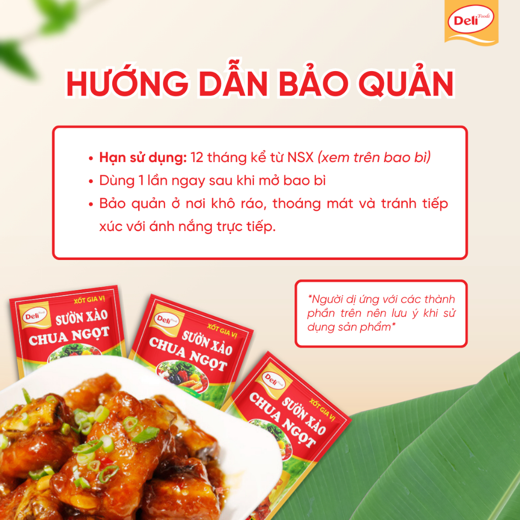 Combo Xốt Gia vị Sườn Xào Chua Ngọt Deli Foods 80g – ướp sẵn ngon chuẩn vị, nấu nhanh không cần nêm
