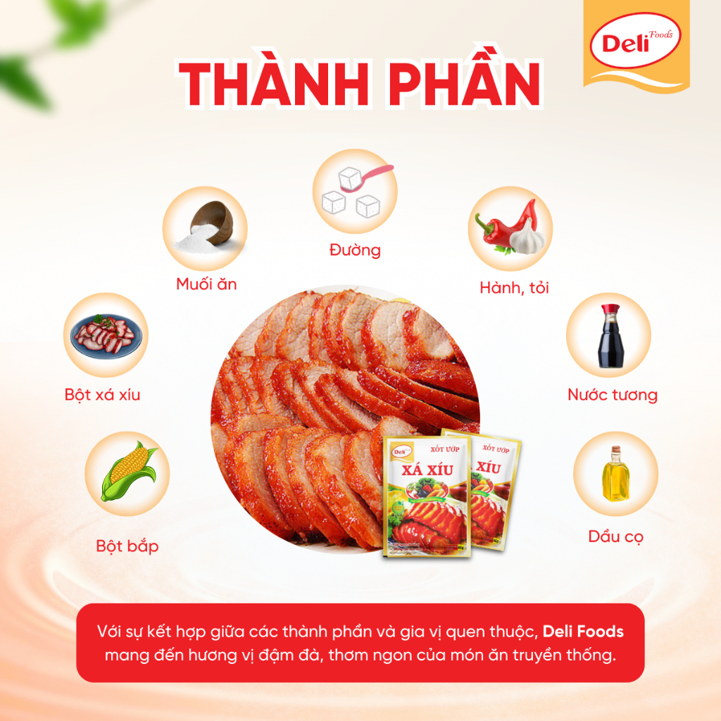 Combo Xốt Ướp Thịt Xá Xíu Deli Foods 80g – Gia Vị Nấu Ăn Nêm Sẵn, Tẩm Ướp Thịt Tròn Vị Thơm Ngon