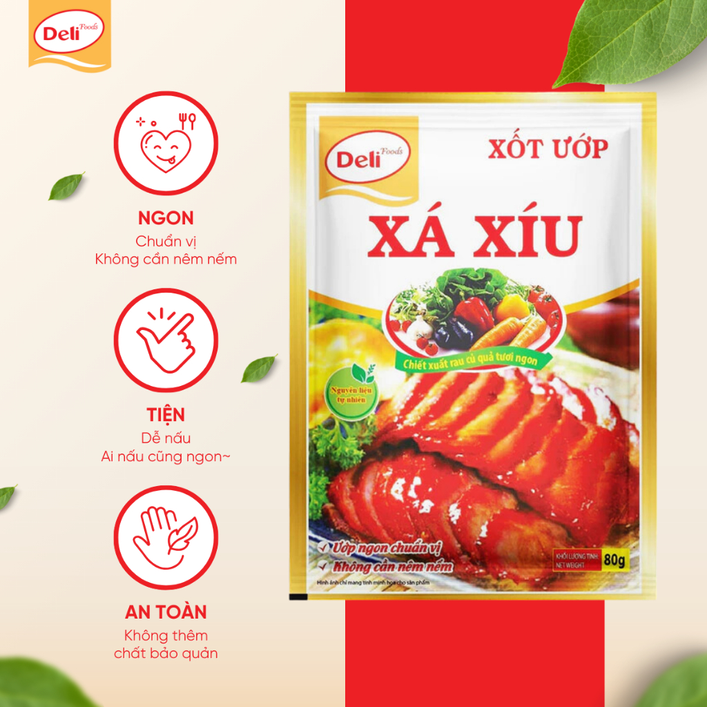 Combo Xốt Ướp Thịt Xá Xíu Deli Foods 80g – Gia Vị Nấu Ăn Nêm Sẵn, Tẩm Ướp Thịt Tròn Vị Thơm Ngon