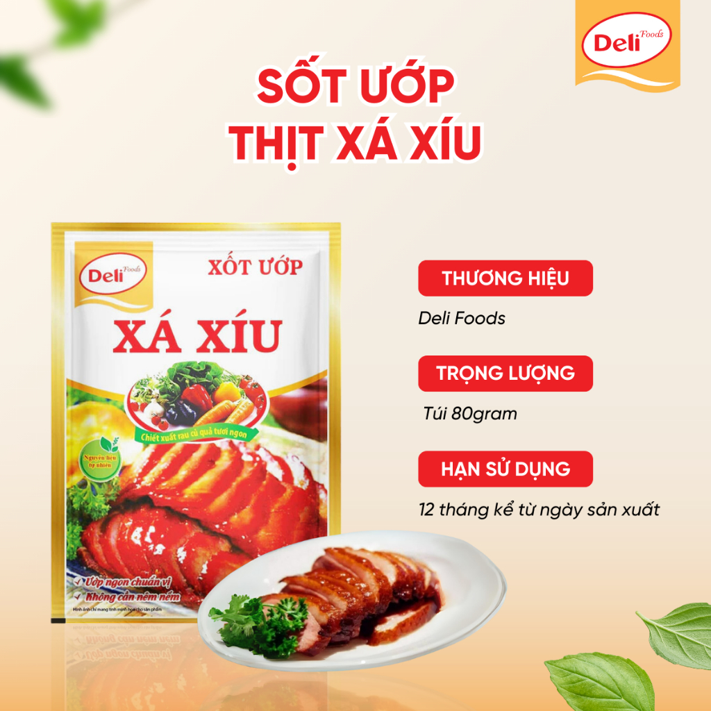 Combo Xốt Ướp Thịt Xá Xíu Deli Foods 80g – Gia Vị Nấu Ăn Nêm Sẵn, Tẩm Ướp Thịt Tròn Vị Thơm Ngon