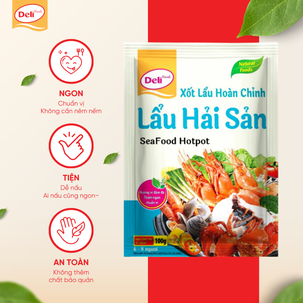 Combo Xốt Gia Vị Lẩu Hải Sản Deli Foods 100g – Gói Nêm Sẵn Nước Lẩu Hoàn Chỉnh, Cay Nhẹ Tròn Vị