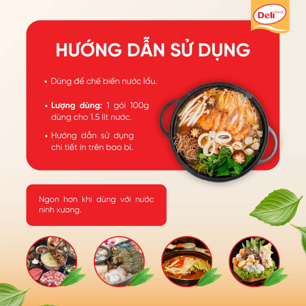 Combo Xốt Gia Vị Lẩu Hải Sản Deli Foods 100g – Gói Nêm Sẵn Nước Lẩu Hoàn Chỉnh, Cay Nhẹ Tròn Vị