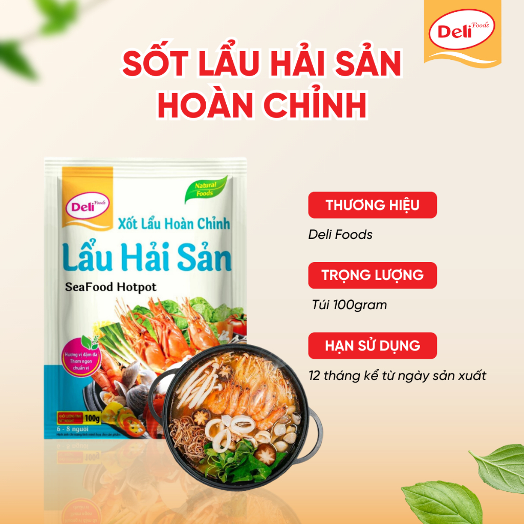 Combo Xốt Gia Vị Lẩu Hải Sản Deli Foods 100g – Gói Nêm Sẵn Nước Lẩu Hoàn Chỉnh, Cay Nhẹ Tròn Vị