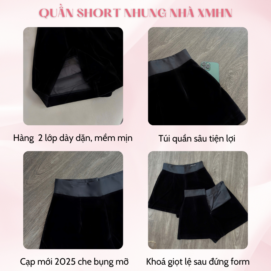 [CÓ BIGSIZE] Quần nhung CÓ BIGSIZE quần short đùi nhung nữ cạp cao 2 lớp HN DESIGN mã 707
